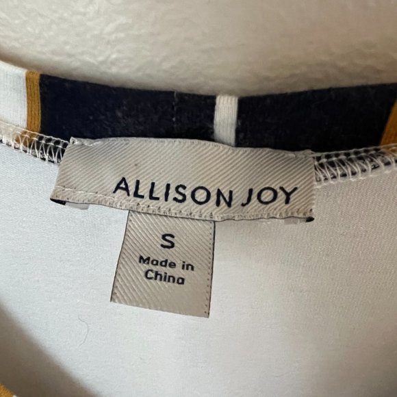 Allison Joy Navy and Gold Stripped Faux Wrap Dress - Picture 7 of 9